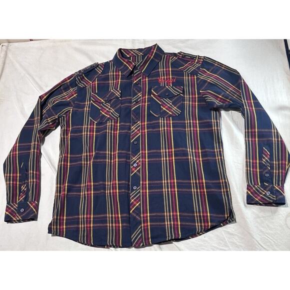 Coogi Button Up Shirt Mens Size XXL Blue Plaid Long Sleeve Embroidered - Picture 4 of 10